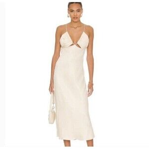 L'Academie Addax Midi Dress In Ivory Size Medium Cutout Open Back Revolve Party